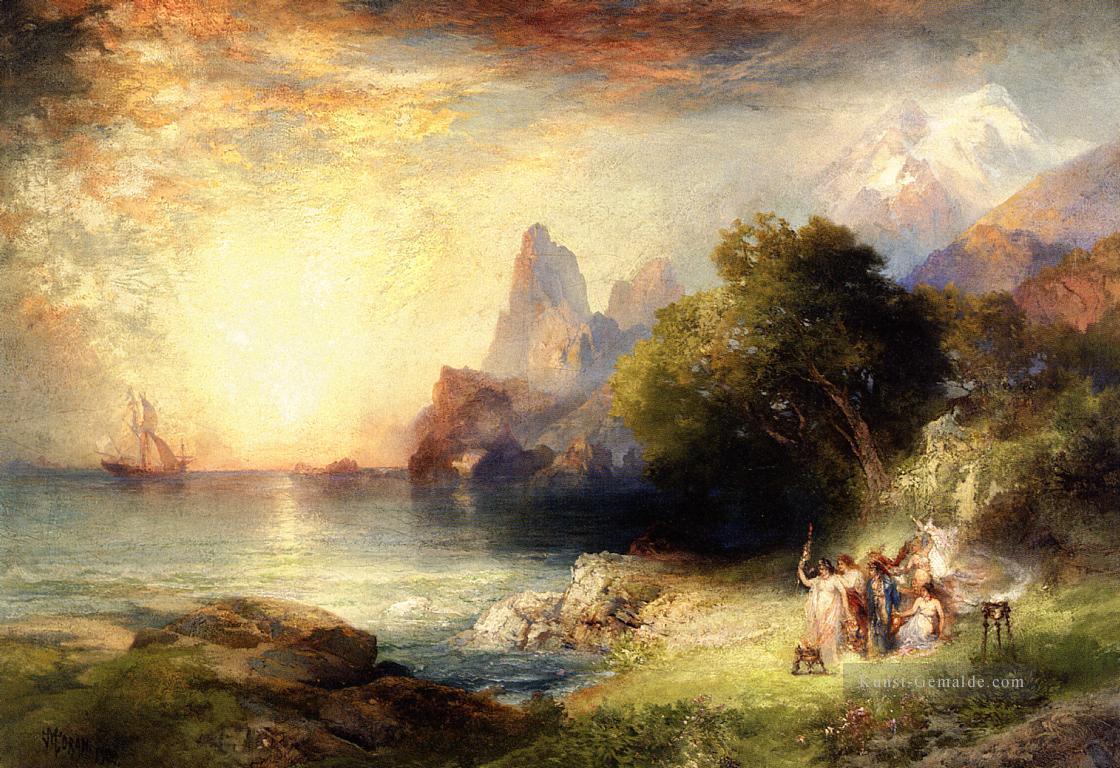 Odysseus und die Sirenen Landschaft Thomas Moran Strand Ölgemälde